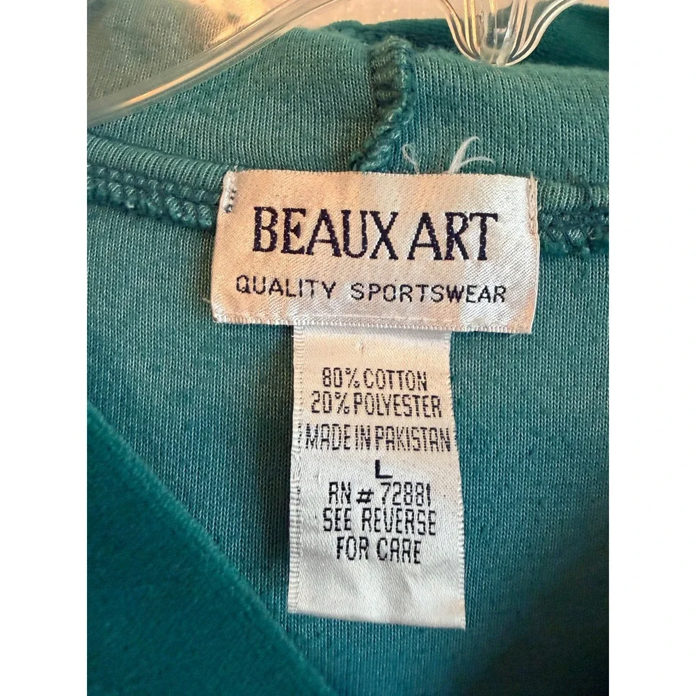 Beaux Art Teal Velour Butterfly Paisley Zip Up Hoodie Sweatshirt Large